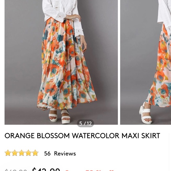 COPY - Orange Blossom Watercolor Maxi Skirt - Picture 2 of 5